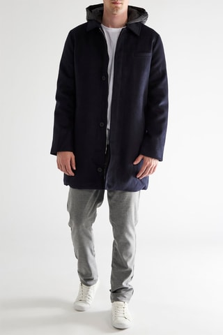 Manteau à capuche en laine - Bleu marine