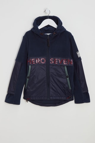 Veste bi-matière à capuche - Bleu marine