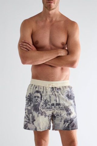 Short de bain - Ecru et gris