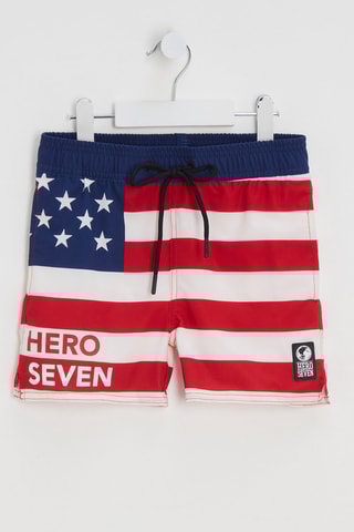 Short de bain - Bleu marine et rouge