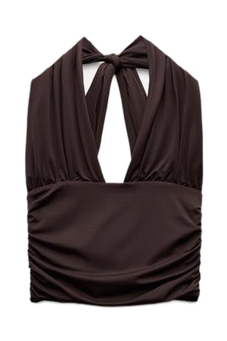 Gedrapeerde Crop Top - Bruin