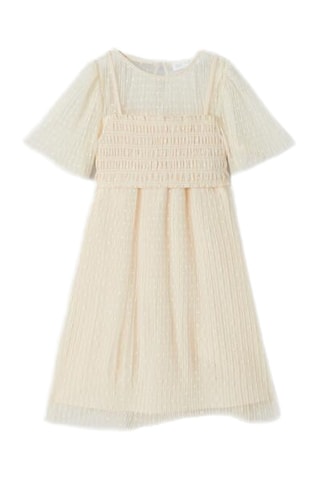 Jurk Trompe-l'œil - Beige en Wit