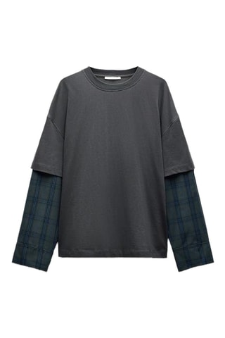 T-shirt met trompe-l’œil  - Antraciet