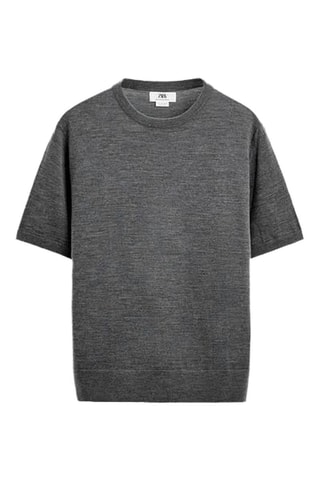 Wollen T-shirt - Gemêleerd Donkergrijs