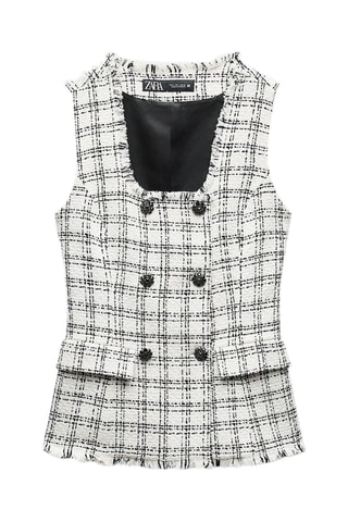 Mouwloos Tweed Jasje - Wit en Zwart