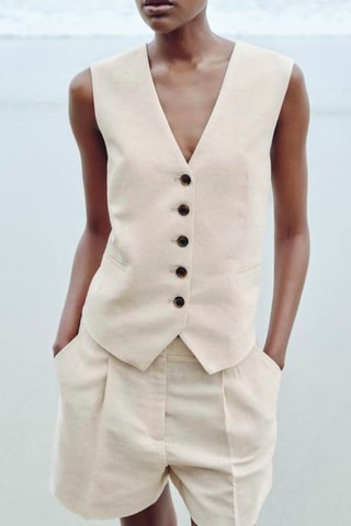 Linnen Gilet Lichtbeige