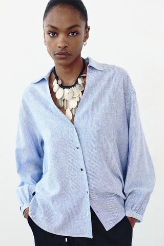 Camisa em linho - Azul e branco