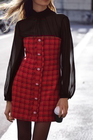 Tweed Rechte Jurk - Rood