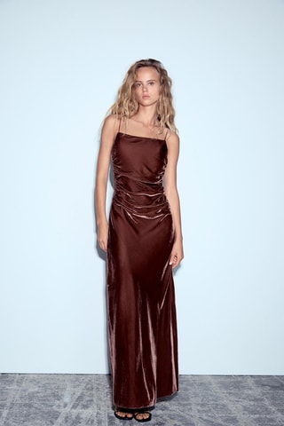 Lange Velours Jurk - Bruin