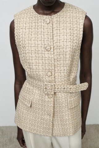 Mouwloos Tweed Jasje - Beige