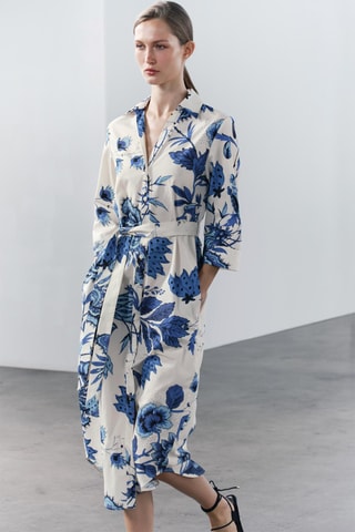 Blouse-jurk - Ecru en Kobaltblauw