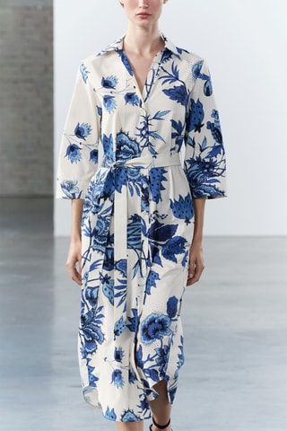 Blouse-jurk - Ecru en Kobaltblauw