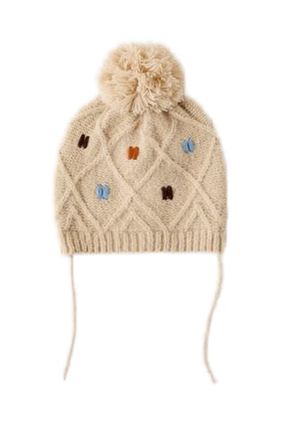 Muts met pompons - Beige