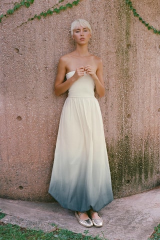 Strapless jurk dip and dye - Wit
