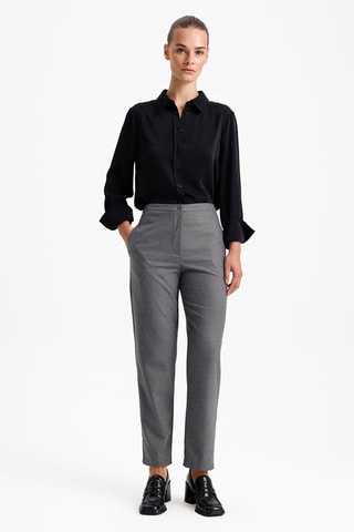 Pantalon carotte taille haute - Gris chiné
