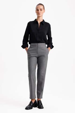Pantalon carotte taille haute - Gris chiné
