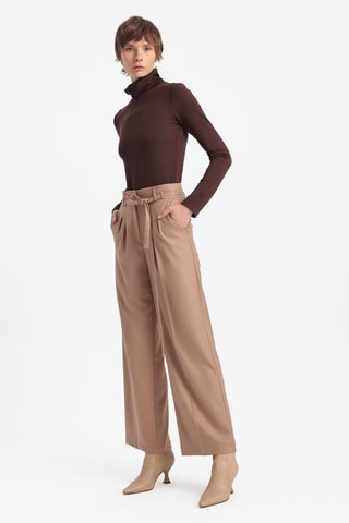 Pantalon wide legs taille haute - Taupe