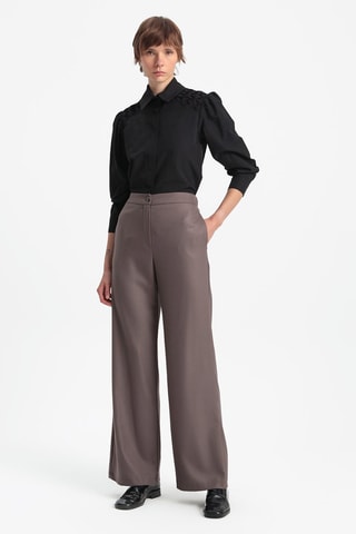 Pantalon wide legs taille haute - Marron