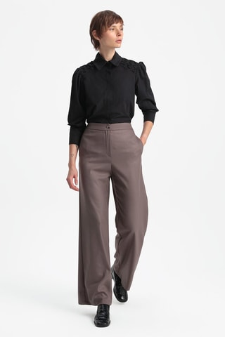 Pantalon wide legs taille haute - Marron