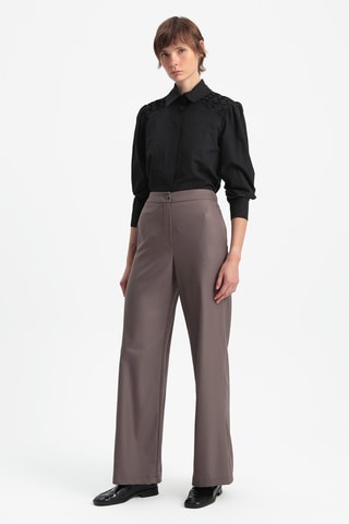 Pantalon wide legs taille haute - Marron