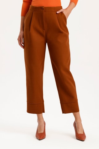 Pantalon carotte taille haute - Marron