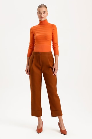 Pantalon carotte taille haute - Marron