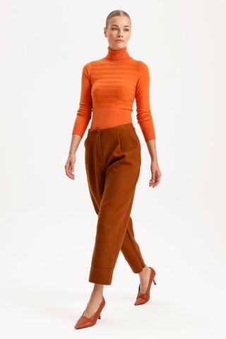Pantalon carotte taille haute - Marron