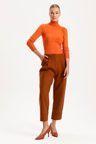 Pantalon carotte taille haute - Marron
