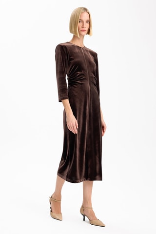 Robe midi en velours - Marron