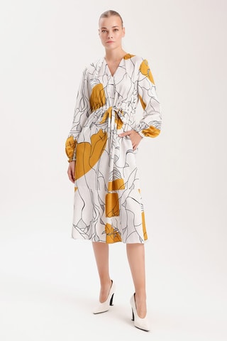 Robe midi - Ecru et moutarde
