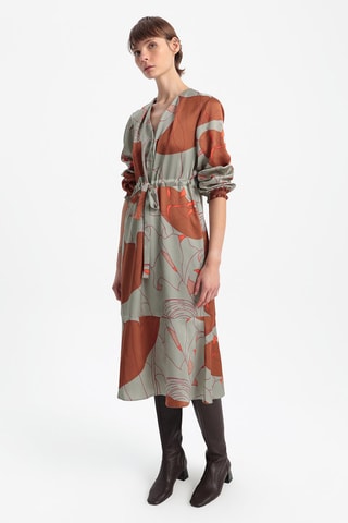 Robe midi - Gris foncé et camel
