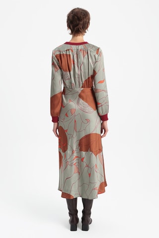 Robe midi - Gris clair et rouge brique