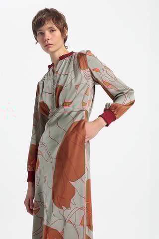 Robe midi - Gris clair et rouge brique