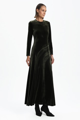 Robe longue en velours - Kaki