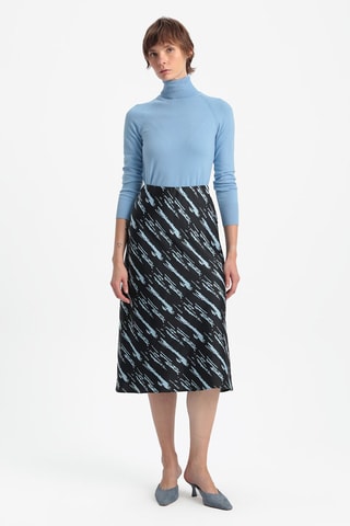 Jupe midi taille haute - Noir et bleu clair