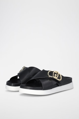 Mules plateformes en cuir - Noir