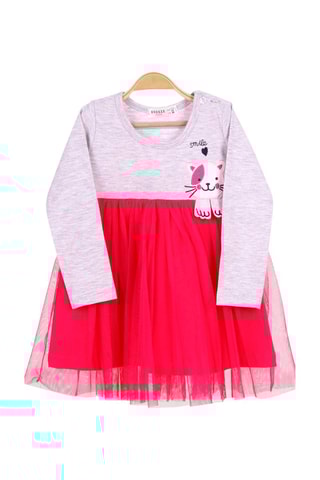 Robe - Gris clair chiné et fuchsia