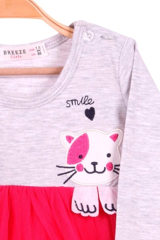 Robe - Gris clair chiné et fuchsia