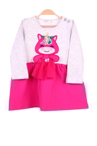 Robe - Beige chiné et fuchsia