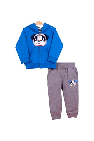 Sweat à capuche et jogging - Bleu roi et gris chiné