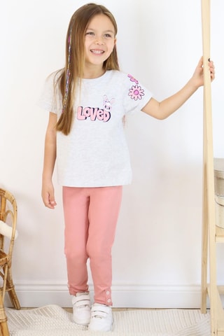 T-shirt et legging - Gris clair chiné et rose