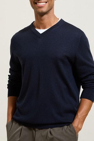 Camisola em lã de merino - Azul-marinho