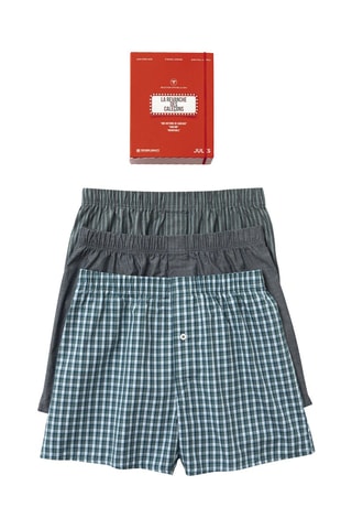 3 boxers em algodão biológico - Verde e cinzento