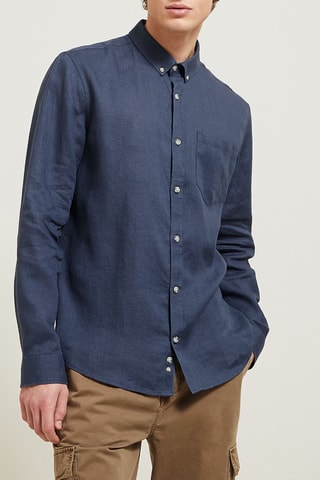 Camisa regular fit de lino - Azul