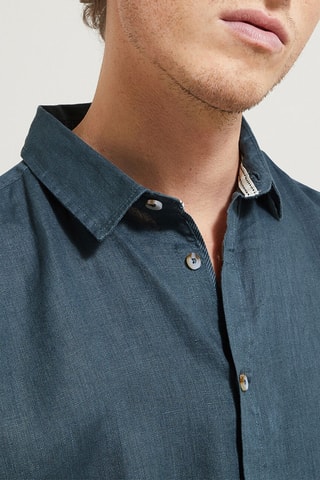 Camisa corta regular fit de lino - Turquesa