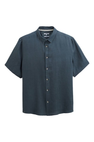 Camisa corta regular fit de lino - Turquesa