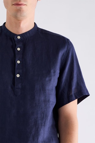 Camisa corta regular fit de lino - Azul