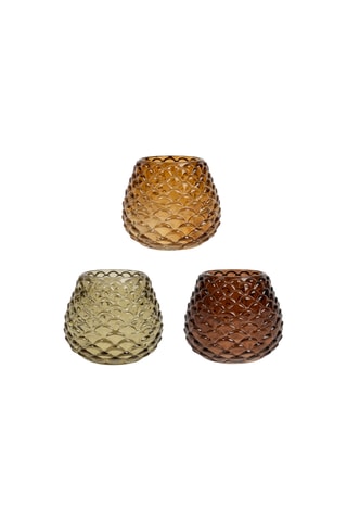 3 bases para velas Prisca - 10,5 cm - Castanho e cinzento