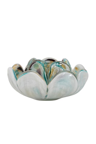 Base para vela Camelia - 11 x 5,5 x 11 cm - Turquesa e cru