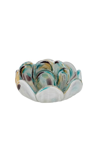 Base para vela Camelia - 11 x 5,5 x 11 cm - Turquesa e cru